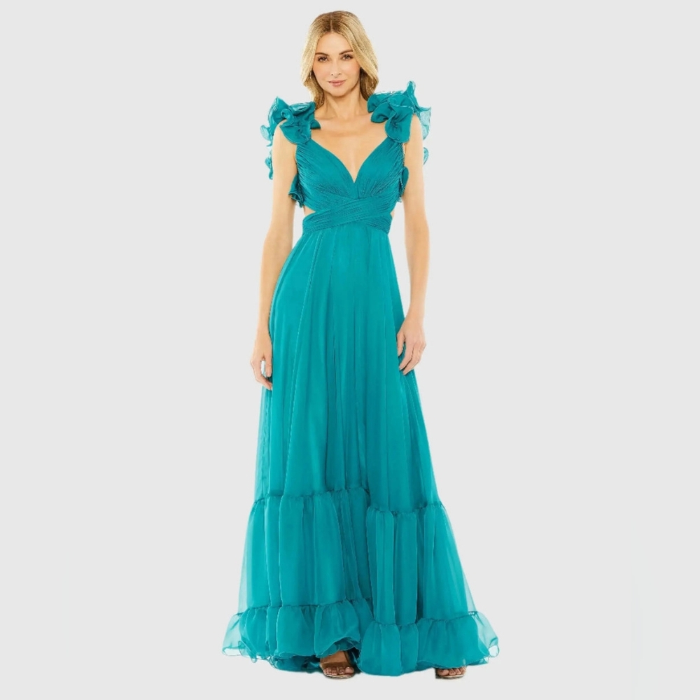 Mac Duggal Ruffle Cut Out Gown